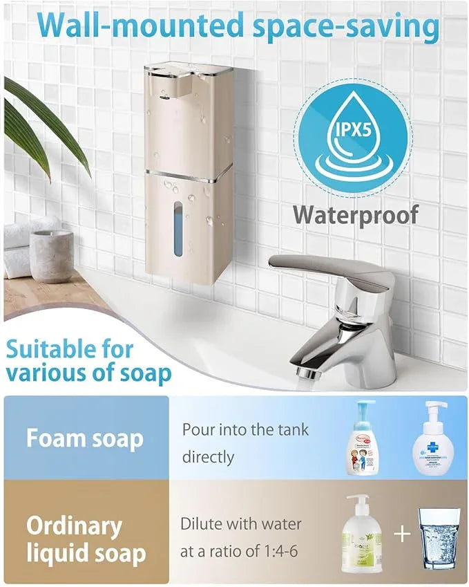 JEMISUN Automatic Soap Dispenser Touchless Foaming Soap Dispenser 300ml/12.8oz Rechargeable, Wall Mounted 4 Levels Adjustable Foam Soap Pump for Bathroom Kitchen Dish Soap - ModernBath