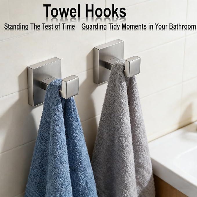 Bathroom Hardware Set 5 Piece Brushed Nickel Bathroom Accessories Set SUS304 Towel Bar Set Includes Towel Bar 24 Inch+Towel Holder+Toilet Paper Holder+Towel Hook (5, Brush Nickel) - ModernBath