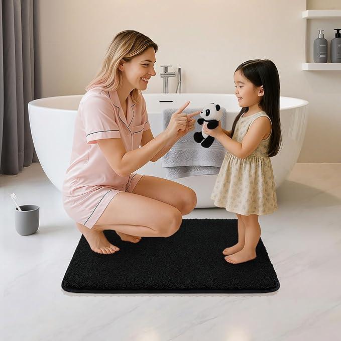 COSY HOMEER Bathroom Rugs Mat 24”x36” Absorbent Non-Slip Bath Mat Plush Shaggy Machine Washable Bath Rugs Soft Polyester Bath Mats for Bathroom Floor,Tub and Shower,Black - ModernBath