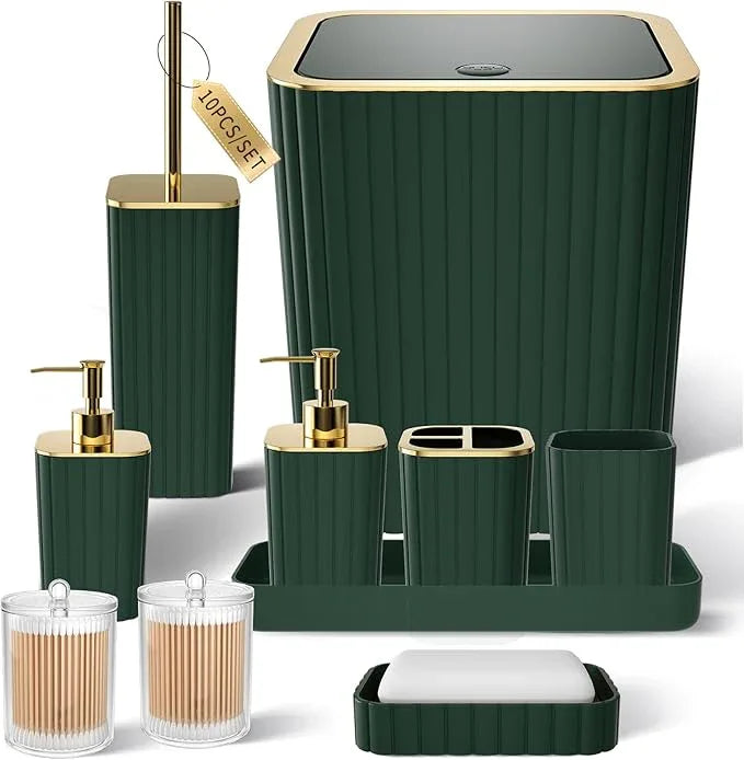 XLHOMO Bathroom Accessories Set - Gorgeous Green Bathroom Set, 10PC Green Bathroom Accessory Set, Bathroom Sets with Toilet Brush, Bathroom Trash Can - ModernBath