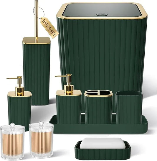 XLHOMO Bathroom Accessories Set - Gorgeous Green Bathroom Set, 10PC Green Bathroom Accessory Set, Bathroom Sets with Toilet Brush, Bathroom Trash Can - ModernBath