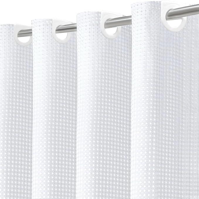 Inhousolu No Hook Waffle Weave Shower Curtain with Removable Snap in Fabric Liner Set for Bathroom, 230 GSM Heavy Duty Weighted Hem, Water Repellent Washable Bath Curtains, 72 x 84 Inch, White - ModernBath