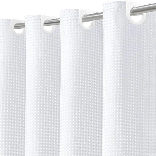 Inhousolu No Hook Waffle Weave Shower Curtain with Removable Snap in Fabric Liner Set for Bathroom, 230 GSM Heavy Duty Weighted Hem, Water Repellent Washable Bath Curtains, 72 x 72 Inch, White - ModernBath