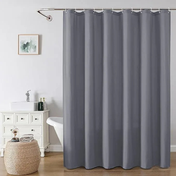 OVZME Zora 84 Inch Shower Curtain Set with 12 Plastic Hooks, Plain Fabric Grey Shower Curtain for Bathroom - Extra Long Shower Curtain, Water Resistance, Machine Washable Soft Cloth, 72WX84L, Grey - ModernBath