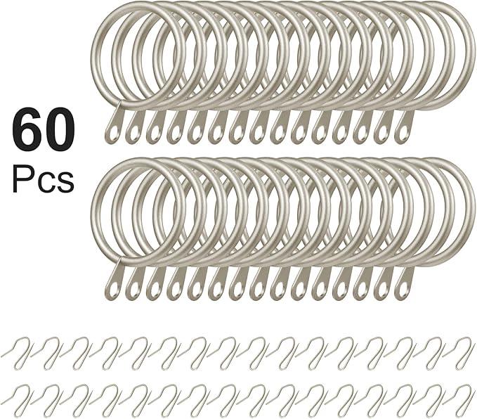 Hotop 30 Pcs Metal Drapery Curtain Rings 0.98/1.26/1.65 inch Interior Diameter and 30 Pcs Hanging Curtain Drapery Pin Hooks for Window Door Shower(Champagne Gold,32 mm) - ModernBath