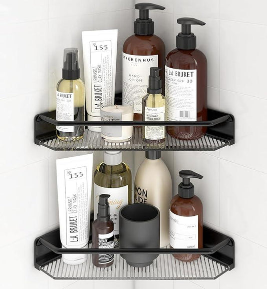 Corner Shower Caddy, 2 Pack Adhesive Bathroom Shelves，Acrylic Shower Shelf Rack, No Drilling Bathroom Organizers and Storage Racks,Black - ModernBath