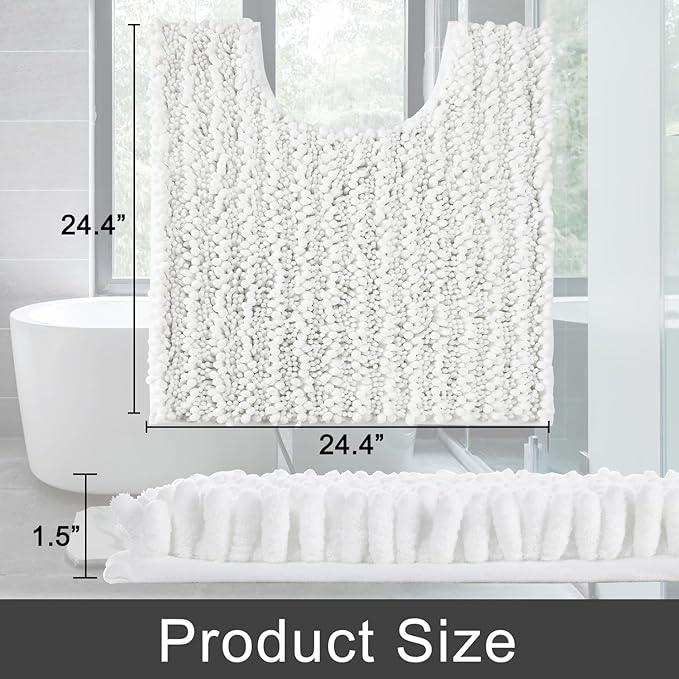 Yimobra Toilet Rug U Shaped Washable 24x24 Inch - Ultra Soft Absorbent Chenille Bath Rugs for Toilet, Quick Dry & Machine Washable, Non Slip Contour Bathroom Mat, White - ModernBath