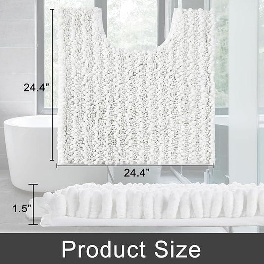 Yimobra Toilet Rug U Shaped Washable 24x24 Inch - Ultra Soft Absorbent Chenille Bath Rugs for Toilet, Quick Dry & Machine Washable, Non Slip Contour Bathroom Mat, White - ModernBath