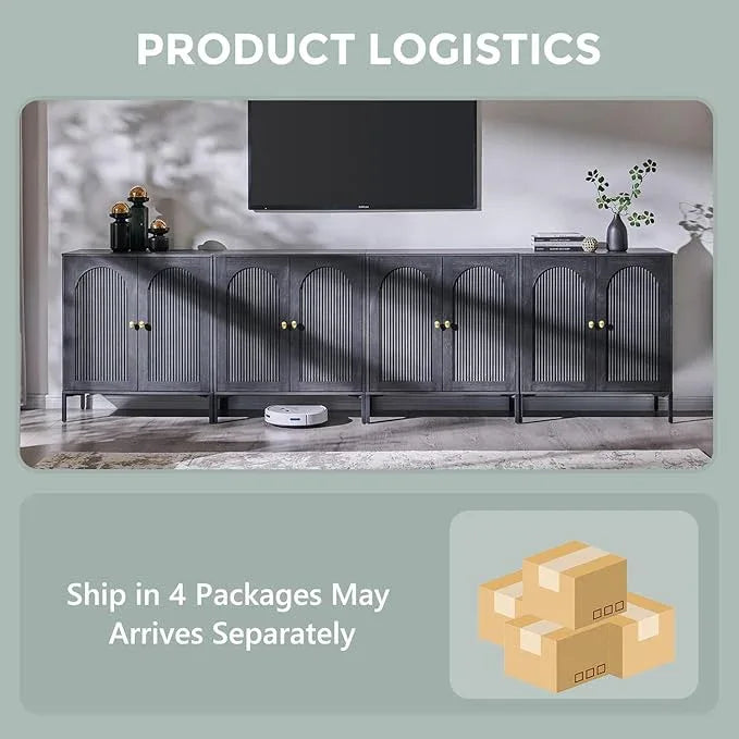Bathroom Cabinet with Storage, 123.5" W Fluted Arched Free Standing Floor Cabinet w/Adjustable Shelves, Modern Sideboard Cabinet for Bathroom, Kitchen, Living Room, Entryway, Dark Grey - ModernBath