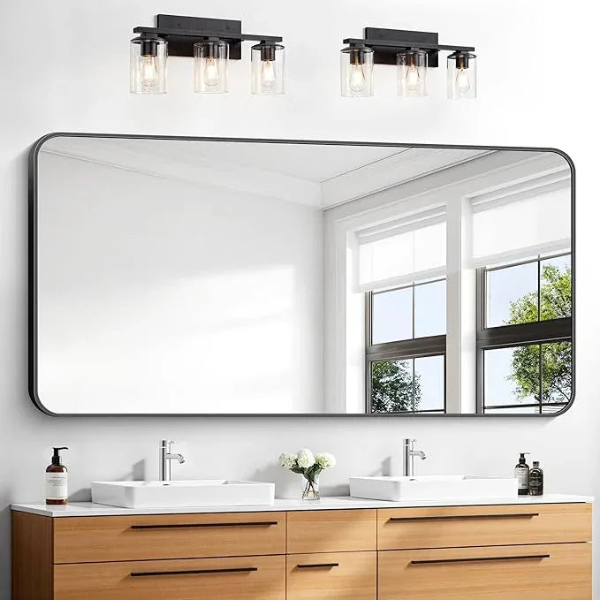 BONEWEI 30x60 inch Bathroom Mirror,Black Rectangle Mirror,Wall Mounted Bathroom Frame Vanity Mirror with Round Corner for Bedroom Living Room, Entryway Hangs Horizontal or Vertical - ModernBath