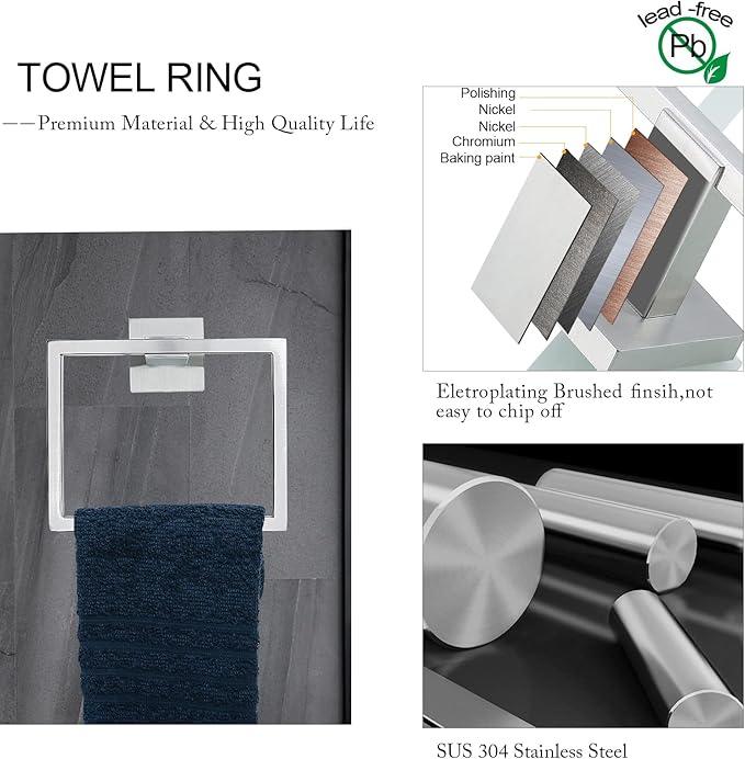 Brushed Nickel Bathroom Towel Bar Set Bathroom Accessories Hardware Set Including Towel Bar Towel Ring Coat Hook and Toilet Paper Holder with Shelf. Wall Mounted Stainless Steel - ModernBath