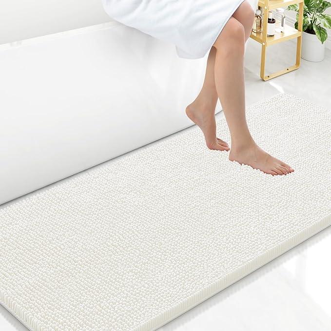Arotive Bathroom Rugs 59x24, Extra Soft Absorbent Shaggy Chenille Bath Rugs, Machine Washable Rubber Backing Non-Slip Bath Mats for Bathroom Floor Tub and Shower, Home Decor Accessories, Ivory - ModernBath