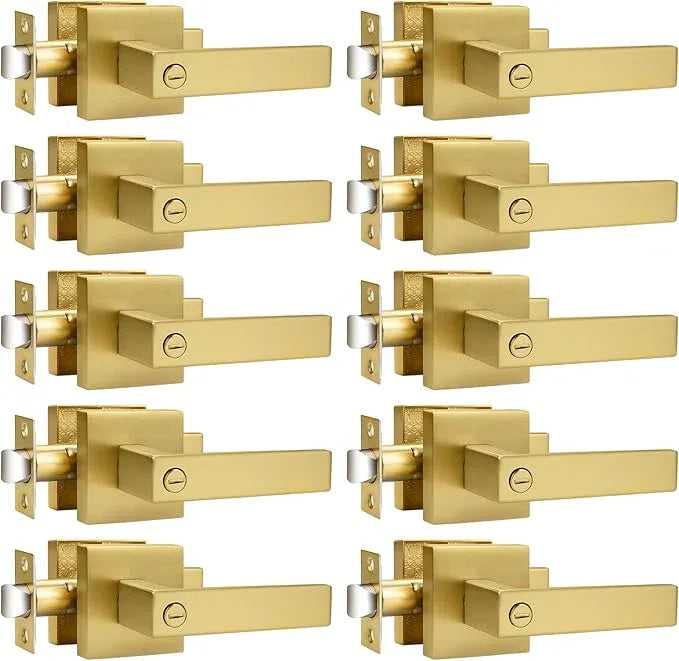 Probrico Gold Privacy Door Handle Lockset Heavy Duty Interior Door Lever for Bedroom Reversible Keyless Handleset Door Knob 10 Pack - ModernBath