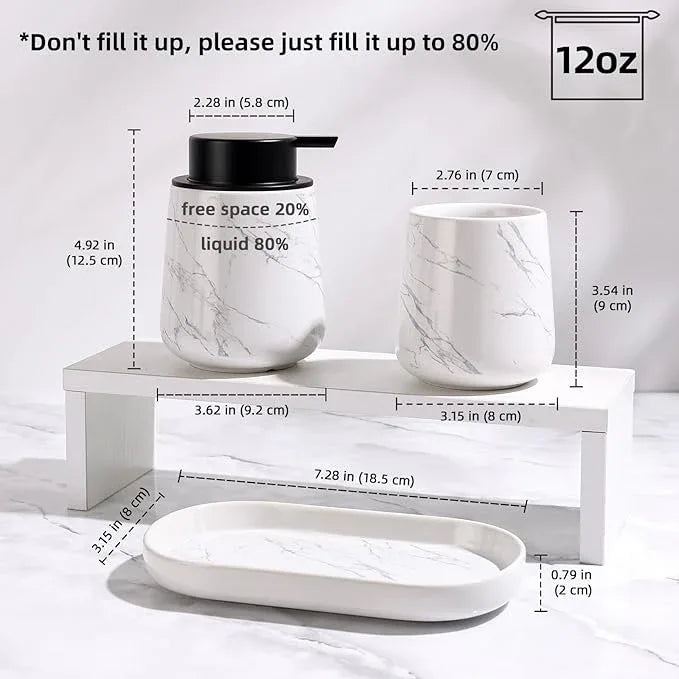 BosilunLife Bathroom Accessories Set 3 pcs - Bathroom Ceramic Foaming Soap Dispenser Set Farmhouse Marble Bathroom Decor, Foam Soap Dispenser and Toothbrush Holder/Tumbler Cup, Tray - ModernBath