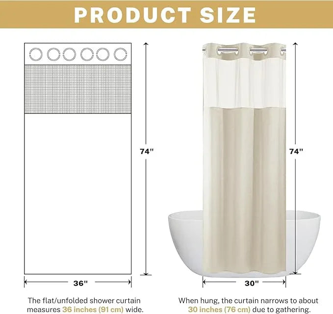 WONICY No Hook Small Shower Curtain with Snap in Liner, Polyester Textured Shower Curtain with Liner Set, Waterproof Washable Short Shower Curtains for Bathroom, 36Wx74H, Cream - ModernBath