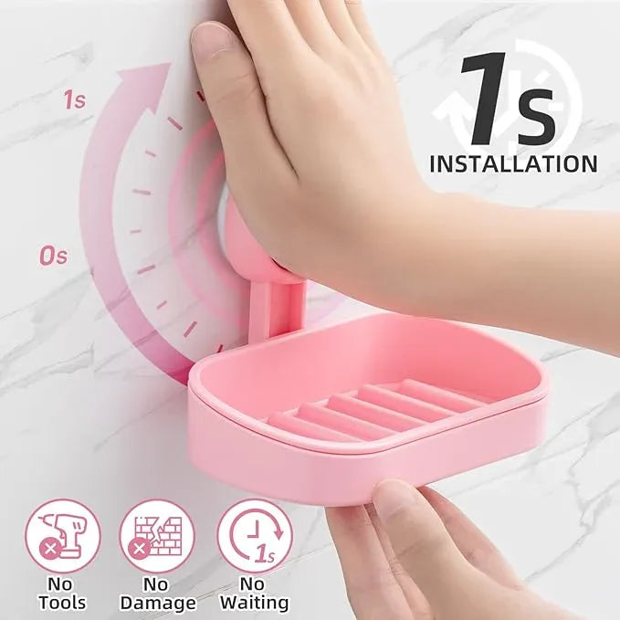 LEVERLOC Soap Dish Holder for Shower Suction Cup Wall Mounted Self Draining NO-Drilling Removable Bar Soap Sponge Holder for Bathroom Bathtub Kitchen Sink Waterproof Strong Vacuum Suction, Pink - ModernBath