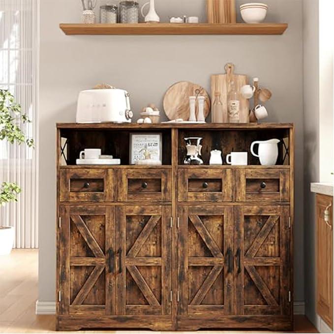 Rustic Brown Farmhouse Storage Cabinet with Barn Doors and Shelves, Freestanding Kitchen Pantry Storage Cabinet, Coffee Bar Station, Hutch Cupboard for Kitchen, Dining Room, Livingroom - ModernBath