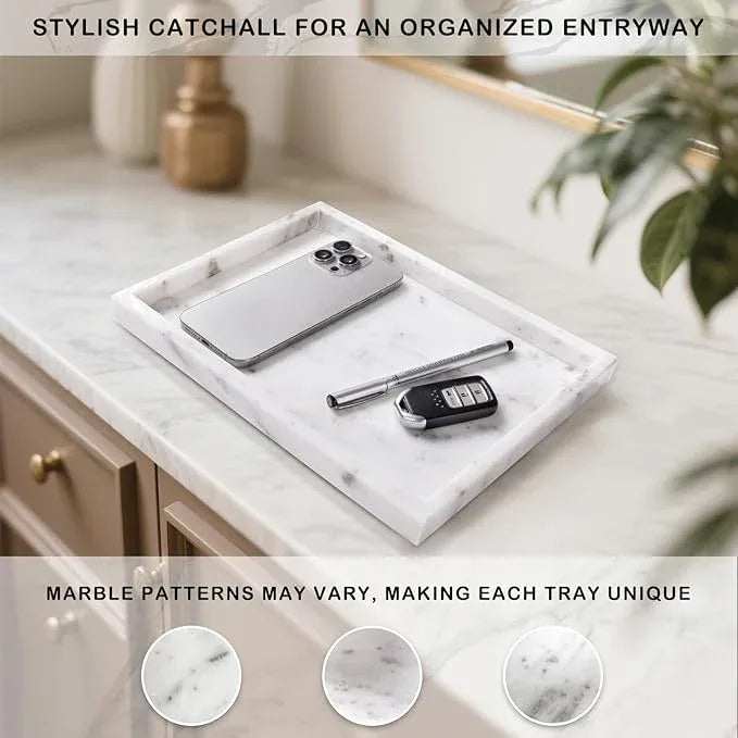 Homaura Marble Bathroom Tray for Countertop & Home Decor, Natural Decorative Marble Tray for Jewelry & Perfume Organizer, Luxury Stone Vanity Trays for Dresser, Kitchen Counter, 12" x 8", Starry White - ModernBath