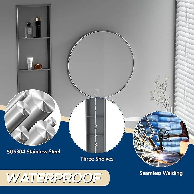 Qeke Stainless Steel Shower Niche 12" X 36", Bathroom Wall Niche Three-Tier, No Tile Needed Recessed Shower Shelf for Bathroom Storage, Gun Metal - ModernBath