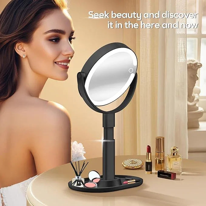 B Beauty Planet Makeup Mirror with Lights, Lighted Magnifying Mirror 30X with 3 Lighting and Adjustable Brightness, 2-Sided Height Adjustable Vanity Mirror for Bathroom, Gifts for Women Black - ModernBath
