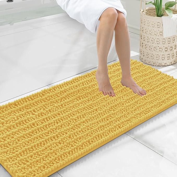 Smiry Bathroom Rugs Mat 47x20, Extra Soft Absorbent Chenille Bath Rugs, Non Slip Rubber Backing Machine Washable Quick Dry Bath Mats for Bathroom Floor, Tub, Shower, Home Decor Accessories, Yellow - ModernBath