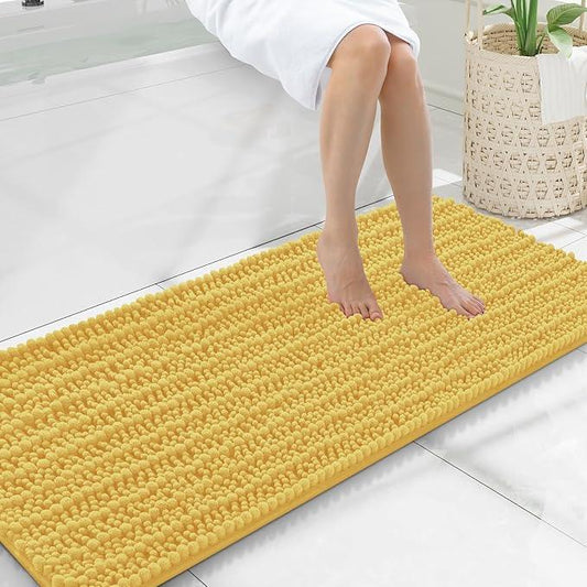 Smiry Bathroom Rugs Mat 47x20, Extra Soft Absorbent Chenille Bath Rugs, Non Slip Rubber Backing Machine Washable Quick Dry Bath Mats for Bathroom Floor, Tub, Shower, Home Decor Accessories, Yellow - ModernBath
