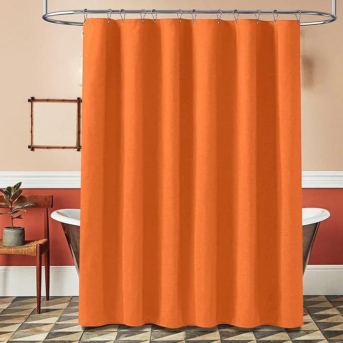BTTN Extra Long Shower Curtain - 72x96 Inch Long Linen Textured Heavy Duty Fabric Shower Curtain Set with 12 Plastic Hooks, Tall Decorative Neutral Waterproof Shower Curtains for Bathroom, Orange - ModernBath
