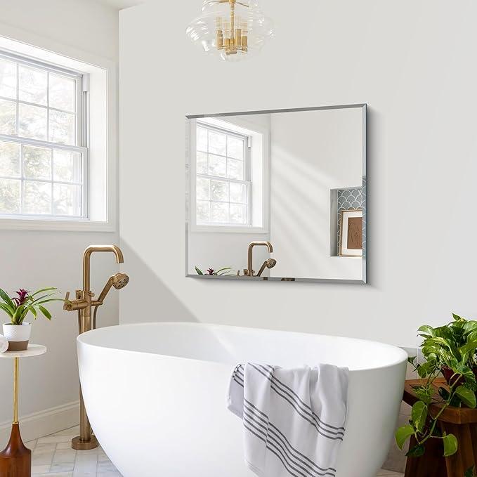 CILIBER Beveled Mirror, 30x36 Inch Bathroom Mirrors for Wall Unframed, Upgraded Shatterproof Frameless Vanity Mirror Over Sink with Beveled Edge for Bathroom, Bedroom, Living Room and Entryway - ModernBath