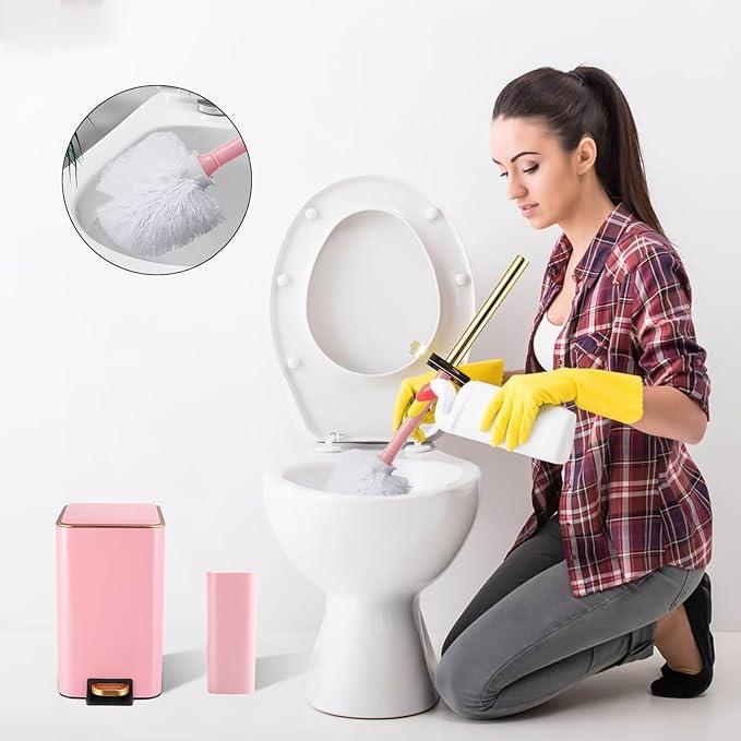 XLHOMO Pink Bathroom Accessories Set 8 Piece Pink and Gold Bathroom Set, Bathroom Sets with Stainless Steel Trash Can,Toilet Brush,Toothbrush Set,Soap Dispenser - ModernBath