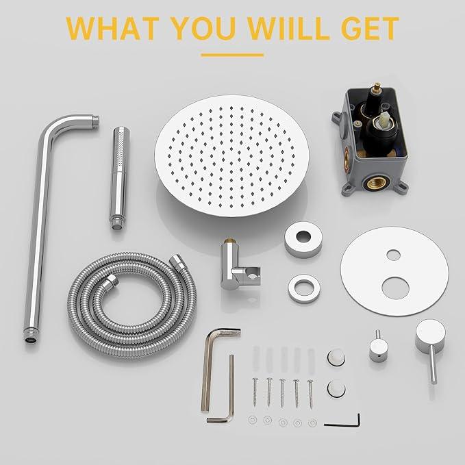 BESy Shower System with 10 Inch Round Rain Shower Head and Handheld Wall Mounted, High Pressure Rainfall Shower Faucet Fixture Combo Set with 2 in 1 Handheld Showerhead for Bathroom, Polished Chrome - ModernBath