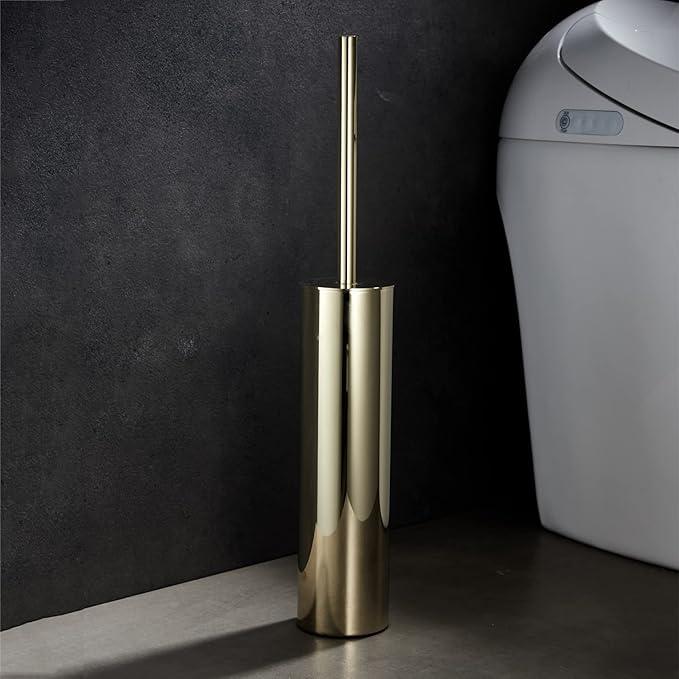 Freestanding Luxury Toilet Brush 304 Stainless Steel Toilet Brush and Holder 19-Inches Tall Round Rust Resistant Anti-Odor and Easy to Clean with Polished Gold Finished - ModernBath