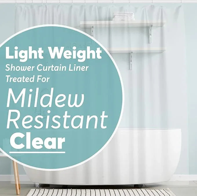 BigFoot Shower Curtain Liner – 72 x 72 PEVA Light Weight Shower Curtain with 12 Rustproof Metal Grommet and 3 Magnetic Weights – Odor Free and Compatible with Standard Showers, Clear - ModernBath