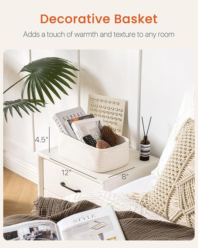 KALLAX Small Woven Basket, 12 x 8 x 4.5 Inches, Storage Basket for Organizing, Cute Small Rope Shelf Closet Cube Storage Bins Baskets for Shelves, Dog Toy Gift Baskets Empty, 3 Packs, Off White - ModernBath