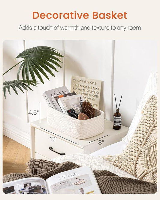 KALLAX Small Woven Basket, 12 x 8 x 4.5 Inches, Storage Basket for Organizing, Cute Small Rope Shelf Closet Cube Storage Bins Baskets for Shelves, Dog Toy Gift Baskets Empty, 3 Packs, Off White - ModernBath
