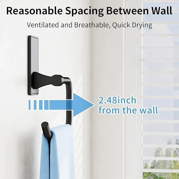 2-Piece Towel Ring, Adhesive Hand Towel Holder for Bathroom, Modern Style Towel Hangers Wall-Mounted Hand Towel Rack for Bathroom, Matte Black - ModernBath