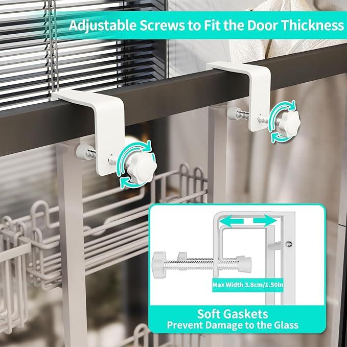 HapiRm 4 Tier Over the Door Shower Caddy, Hanging Shower Caddy with 22 Hooks and 2 Toothbrush Holders, No Drilling Adjustable Hanging Bathroom Organizer - White - ModernBath