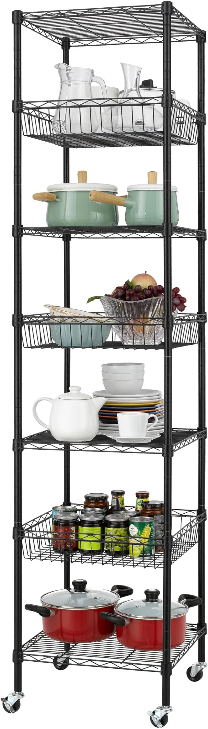 Finnhomy Heavy Duty 7 Tier Wire Shelving Unit with Wheels 18x18x78.8-inches 7 Shelves Metal Storage Rack Thicken Steel Tube, Adjustable Shelving Rack for Kitchen Bathroom Office, NSF Certified, Black - ModernBath