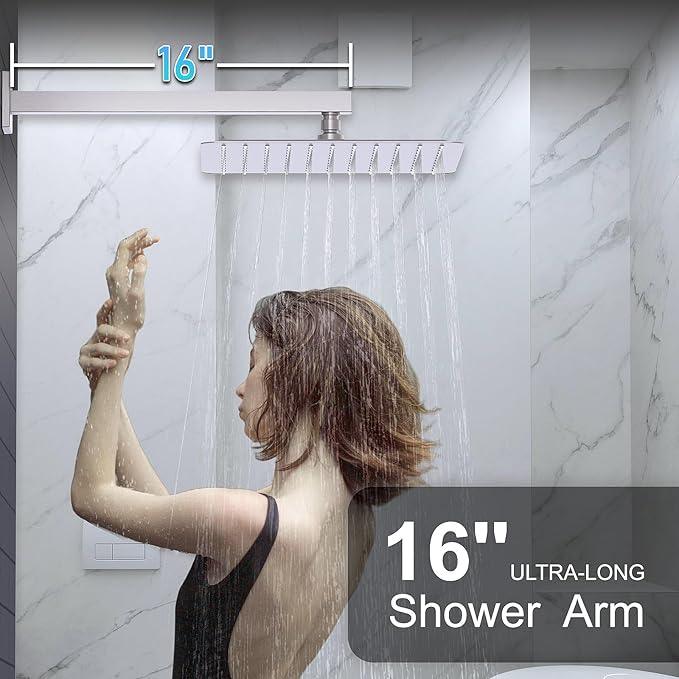 KOJOX Shower System with High Pressure 12 Inch Rainfall Shower Head, Handheld Shower head and Shower Faucet Trim valve, Bathroom Luxury Rain Mixer Shower Set Wall Mounted Brushed Nickel - ModernBath