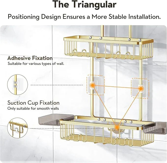 VALORDINE Shower Caddy Hanging, Shower Organizer Hanging, Aluminum Shower Racks for Inside Shower with Hooks for Razor, Never Rust Bathroom Organizers and Storage with Soap Holder, Gold - ModernBath