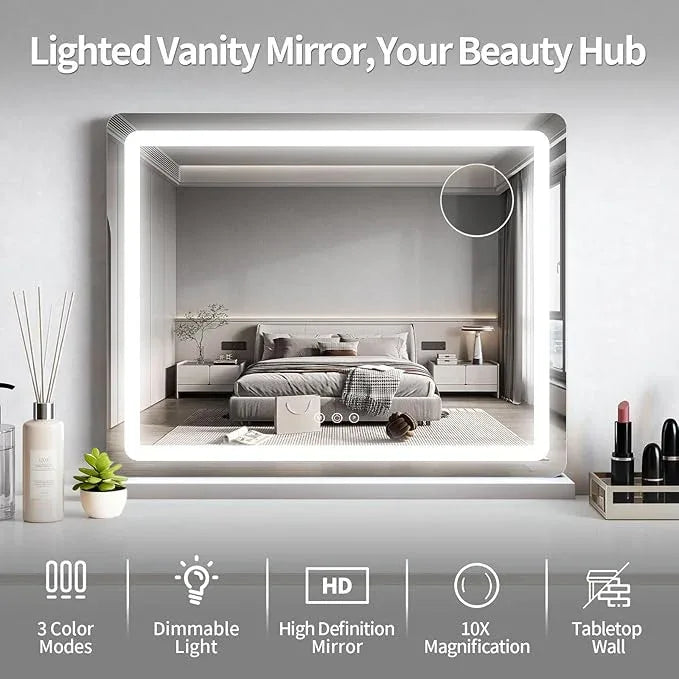 ROLOVE 23x18 Inch Vanity Mirror with Lights, 3-Color Modes, Dimmable LED Mirror with Touch Control - Large Makeup Mirror for Dressing Room (Wall/Tabletop Mount) - ModernBath