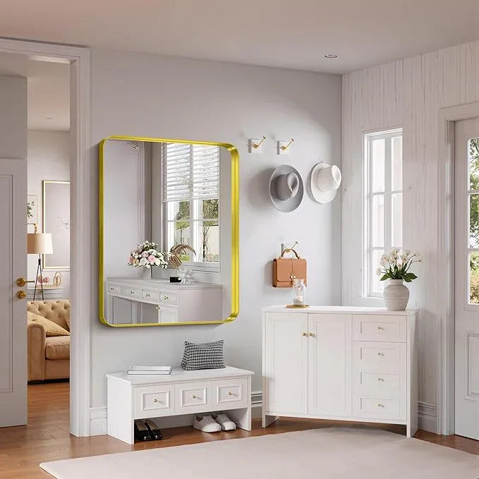 FORBATH 48x36 Inch Bathroom Mirror, Brushed Gold Deep Frame Wall Mirror with Rounded Corners, Anti-Rust Glass for Modern Farmhouse Vanity (Horizontal/Vertical Hanging) - ModernBath