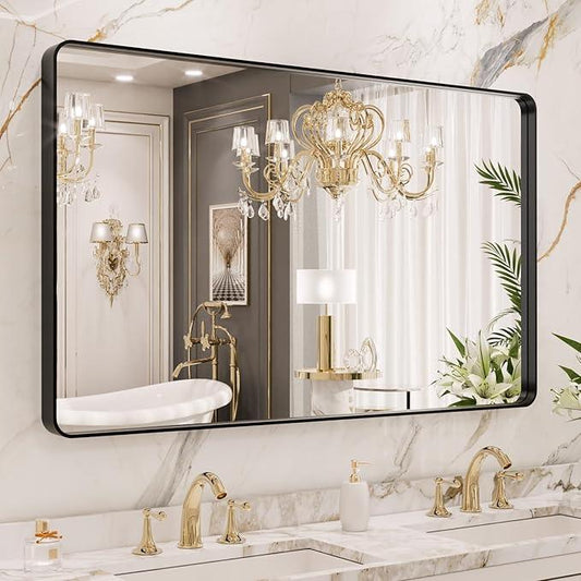 LOAAO 40X36 Inch Black Metal Framed Bathroom Mirror for Wall, Matte Black Bathroom Vanity Mirror Farmhouse, Anti-Rust, Tempered Glass, Hangs Horizontally or Vertically - ModernBath