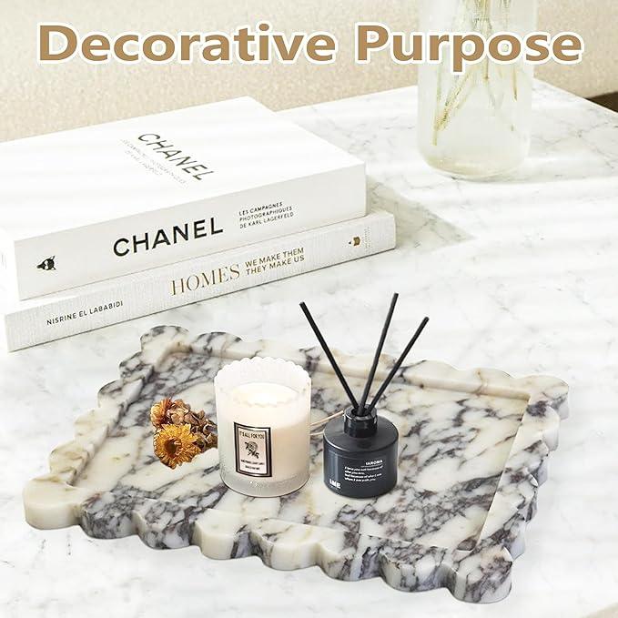 Prolee Scalloped Marble Tray,Marble Vanity Trays for Bathroom 12" x 9", Scalloped Tray,Wave Appearance Jewelry Home Decor Stone Trays for Kitchen Counter, Bathroom,Genuine Calacatta Viola - ModernBath