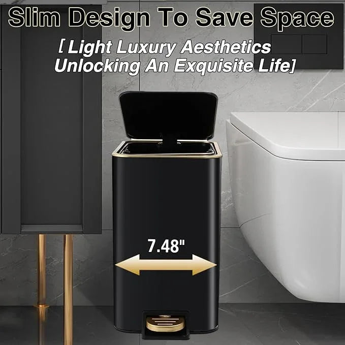 XLHOMO Black Bathroom Accessories 8 Piece Black and Gold Bathroom Set, Bathroom Accessories with Stainless Steel Bathroom Trash Can,Toilet Brush,Toothbrush Set,Soap Dispenser - ModernBath