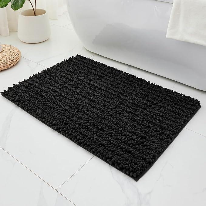 ILANGO Bathroom Rugs Black 36x24,Extra Soft Absorbent Chenille Bath Rugs,Thick Non-Slip Shaggy Bath Mat,Machine Washable Quick Dry Bath Mats for Bathroom Floor, Tub, Shower Accessories - ModernBath