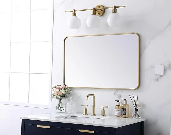 ARS Concepts Aura, Soft Corner Metal Rectangular Mirror 22X36 Inch in, Modern, Brass - ModernBath