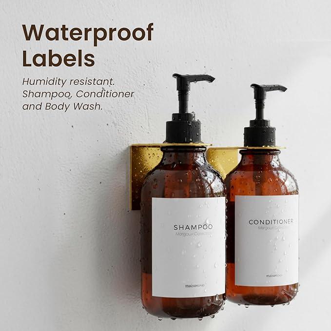 MaisoNovo Shampoo and Conditioner Dispenser - Shower Soap Dispenser Wall Mounted - 16.9 fl oz Set of 2 Amber Plastic Bottles Black Pump - 2 Chamber No Drill - ModernBath