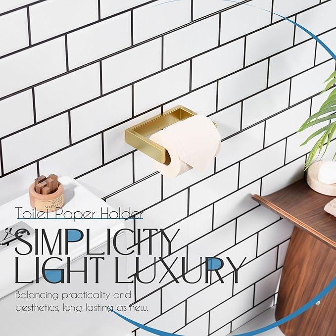 KOKOSIRI Toilet Paper Holder Spring Loaded Bathroom Toilet Roll Holder Wall Mount Stainless Steel Brushed Gold B2011BG - ModernBath
