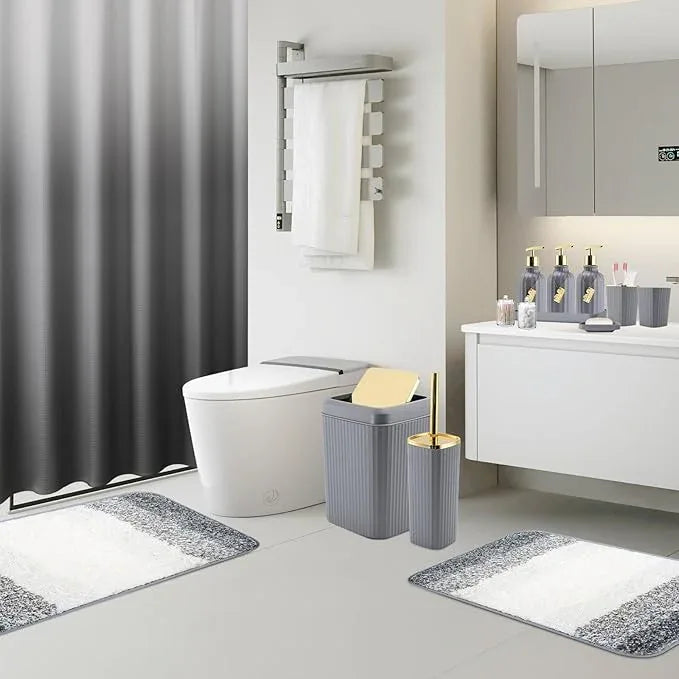 WSBArt 32PCS Bathroom Set Bathroom Sets with Shower Curtain and Rugs Grey Bathroom Accessories,Shower Curtain Set,Bathroom Rug Set with Bathroom Trash Can - ModernBath