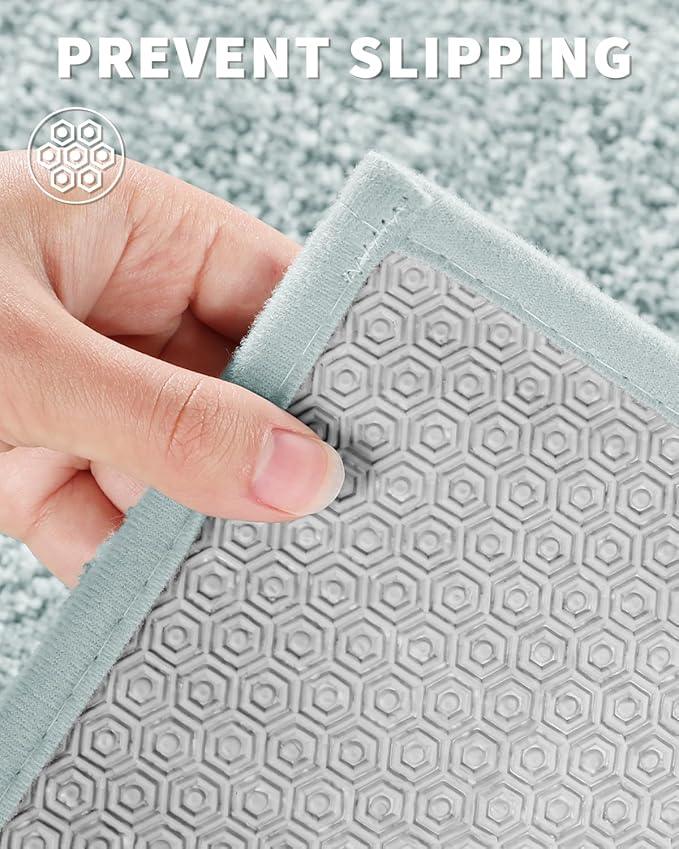 Yimobra Long Bathroom Rug Non Slip Washable, Soft Absorbent Microfiber Bath Mat, Dual-Tone Decor Rug with Rubber Backing for Bathroom Floor,Tub and Shower,47x24,Home Essentials,Light Blue and White - ModernBath